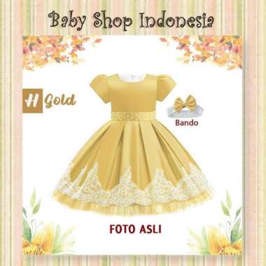 Dress Pesta Anak Murah Gaun Pesta Anak Gold Dress Anak Emas Big Bow 100