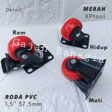 Roda PVC 1.5 inch 40 mm Merah Hidup Rem Mati Roda Kastor Troli Etalase MATI