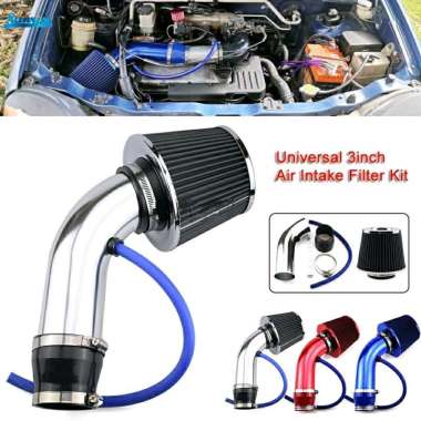 pipa intake air filter mobil 3 in filter udara silver pendek