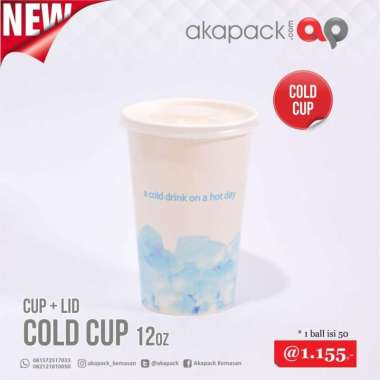 Papper Cup Cold plus tutup 12oz pack 50pcs Gelas Kertas Kopi 360ml
