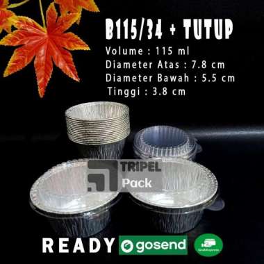 Aluminium Foil Cup kecil B115+Tutup, Makaroni Schotel Klapertart