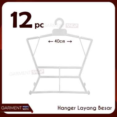 HANGER SETELAN BESAR - HANGER LAYANG PLASTIK TEBAL 12 PCS Putih