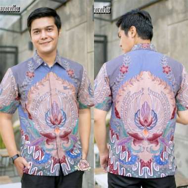 GAJAHMADA ZQWF Kemeja Batik Pria Tulis Trikot Exclusive Multicolored Grey M