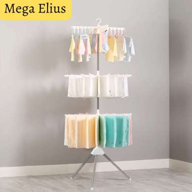 Jemuran Baju Bayi Lipat Rak Jemuran Jepit Gantungan 3 Tingkat