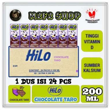 HiLo Susu Cokelat Chocolate Taro Kotak UHT - 200 ml (Kemasan Karton)