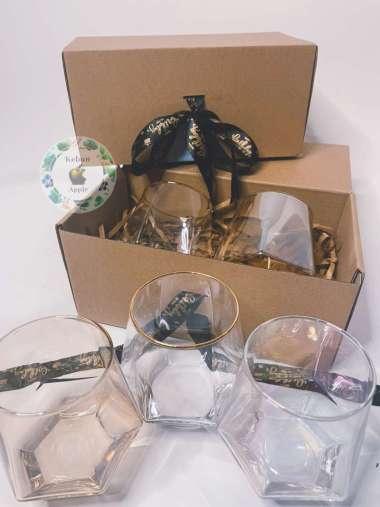 Set Gift Hampers Gelas Kaca Diamond Crystal Gelas Kopi Teh Super Mewah Set 2 Chameleon