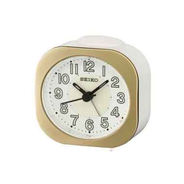 Seiko QHE 121 Bedside Lumibrite Beep Alarm Clock Jam Weker White Gold