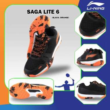 New Color LINING Li-ning Saga Lite 6 / VI Sepatu Badminton Original 41 BLACK ORANGE