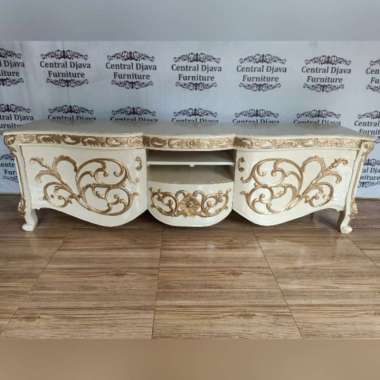 Bufet Meja TV Ukir Hias Duco Kayu Mahoni Lemari Dinding Laci Jepara