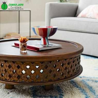MEJA TAMU SOFA MINIMALIS MODEL UKIR RETRO MURAH - KAYU JATI