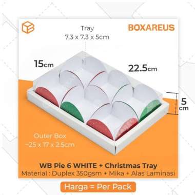 Box Natal Pie Packaging Mika Sekat 6 Dus Kue Christmas Tart | WB Pie 6 White & Alas