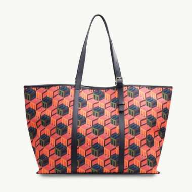 MCM Medium Cubic Monogram Shopper Tote Bag in Black Multicolor