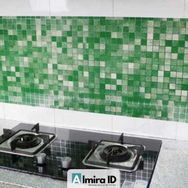 Wallpaper Dinding Glossy Anti Minyak Anti air untuk Dapur / Kamar Mandi / Kulkas Aluminium Foil Tahan Panas stiker walpaper 5 meter Tegel Glossy Kotak Hijau