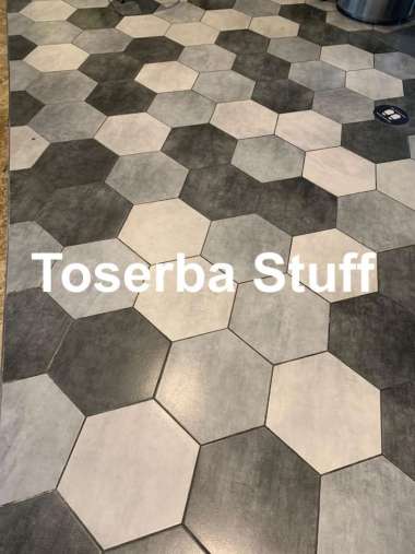KERAMIK HEXAGONAL ROMAN SEGI 5 LIMA UNIK HITAM ABU ABU KAMAR MANDI