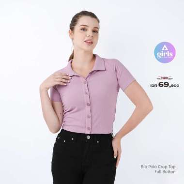 Aerostreet Knit Rib Polo Crop Top Full Button Emily Lilac Knit 1G001 M
