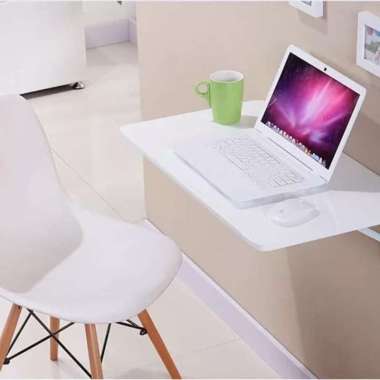 Meja Lipat Dinding - Meja Laptop - Rak PUTIH