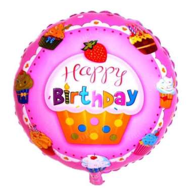 BALON BULAT FOIL HAPPY BIRTHDAY CUPCAKE Full Pink