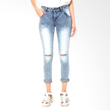 People's Denim Ladies Jeans Carrol RU Cut Ripped Celana Wanita - Biru