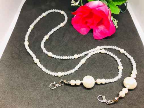 Satu Set Kalung dan Konektor Masker Kristal Mix Mutiara Shell