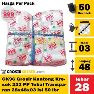 GK96 Grosir Kantong Kresek 222 Tebal Transparan PP 28x48x03 isi 50 lbr