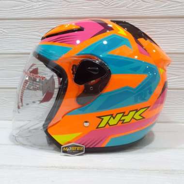 Helm NHK R6 MOTIF STARCO ORANGE FLO PINK HALF FACE NHK R6 XL