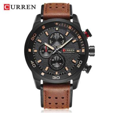 CURREN 8250 Jam Tangan Pria Analog Tali Kulit Chronograph Tidak Aktif Brown Hitam