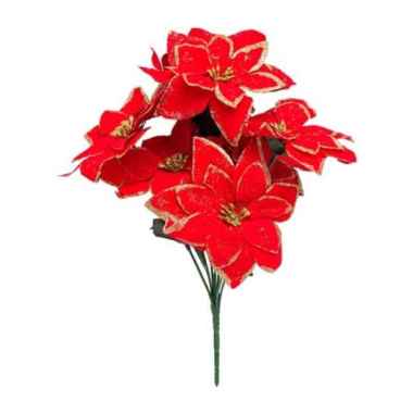 Hiasan Bunga Poinsettia Merah Glitter Gold/Hiasan Natal-Bunga Kastuba