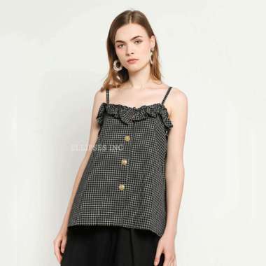 ELLIPSESINC Tank Top Wanita Sexy / Tank Top Kotak Wanita/ Gerianna Button Tank Top L HITAM