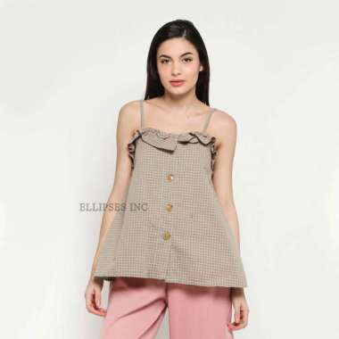 ELLIPSESINC Tank Top Wanita Sexy / Tank Top Kotak Wanita/ Gerianna Button Tank Top L CREAM