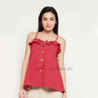 ELLIPSESINC Tank Top Wanita Sexy / Tank Top Kotak Wanita/ Gerianna Button Tank Top L MERAH
