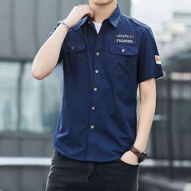 GERALD Kemeja Lengan Pendek Pria Hem Casual Barry Baju Pria Distro Navy M-L