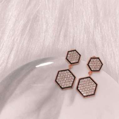 Hexagon Duo Earrings - Anting Crystal by Her Jewellery - Rose Gold