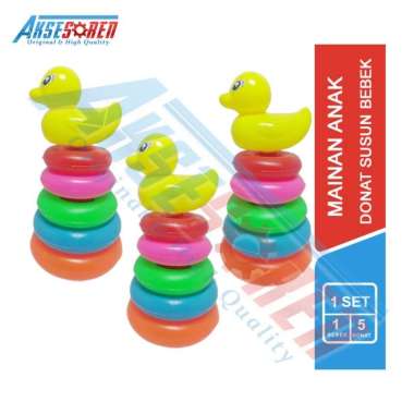 Mainan Bayi Ring Donat Susun [1 Set/5 Donat/1 Bebek] / Stacking Ring Donut Duck / Mainan Anak Edukas