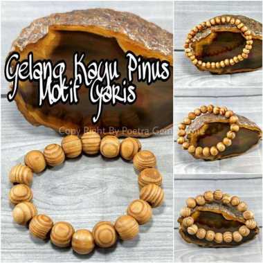 Gelang Kayu Pohon Pinus Motif Garis Asli Original 14mm
