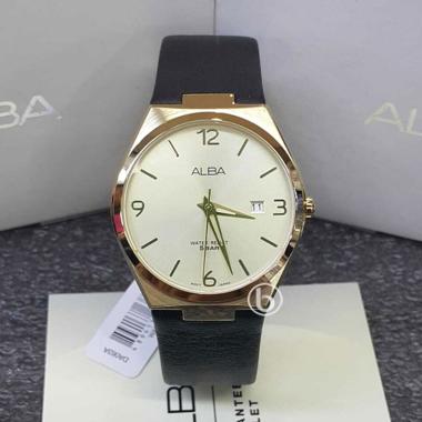 Alba Stainless Steel Leather Casual Jam Tangan Pria [Original/ AHX1-89.9H]  Black Gold