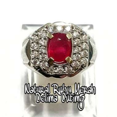 CINCIN BATU AKIK PERMATA NATURAL RUBY MERAH DELIMA CUTING RING 7
