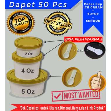 PAPER CUP/GELAS ICE CREAM 4OZ+TTP+SENDOK coklat