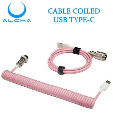 ORIGINAL ALCHA CABLE COILED TYPE C AVIATOR KABEL MECHANICAL KEYBOARD PINK