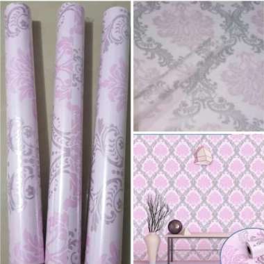 Wallpaper stiker dinding motif batik pink silver isi 5 roll
