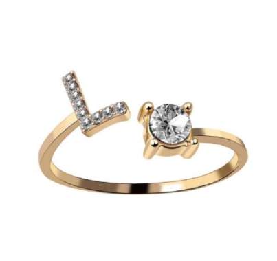 OEM RB-K59 Cincin Huruf Gold Stainless Inisial Nama Cincin Alphabet / Cincin Abjad Huruf A-Z Wanita