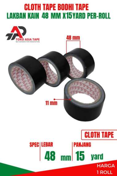 LAKBAN KAIN HITAM / CLOTH TAPE 48MM X 15YARD BODHI TAPE 1 ROLL Hitam