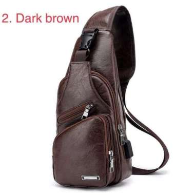 144 tas selempang slempang pria kulit sling shoulder bag import usb Coklat Tua