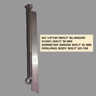 BAUT BLANDAR 8 INCH KUNCI 19 PANJANG 20 CM-Baut Mur Balok Kayu NC 1/2X8