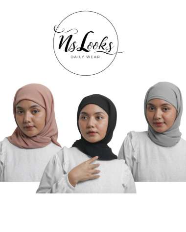 Hijab Segi Empat Premium Polos Inner Instan Voal Motif laser cut Square 2in1Kerudung Ceruty abu