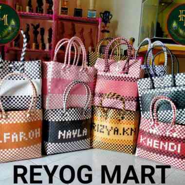 TAS ANYAMAN PLASTIK CUSTOM NAMA BEBAS REQUEST TERSERAH PREMIUM TERBARU SEDANG