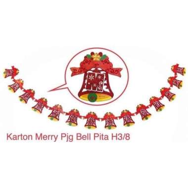 Hiasan Natal Karton Merry Christmas Panjang Bell Pita - Hiasan Natal