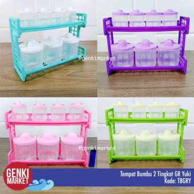 Tempat Bumbu Dapur / Toples Bumbu Dapur Plastik Yuki / Tempat Bumbu 2 Tingkat Genki Market PINK