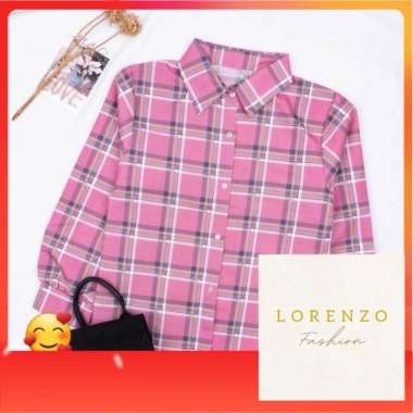 Kemeja Wanita Lovely Kemeja Wanita Lengan Panjang Kotak Kotak Pink