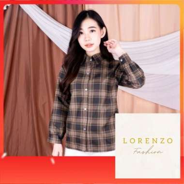 Kemeja Wanita Lovely Kemeja Wanita Lengan Panjang Kotak Kotak Hitam