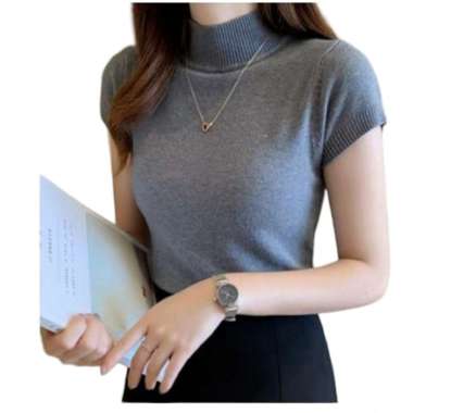 Atasan Wanita Blouse Wanita Kaos Wanita Murah Turtleneck Carenina Rib Abu Muda
